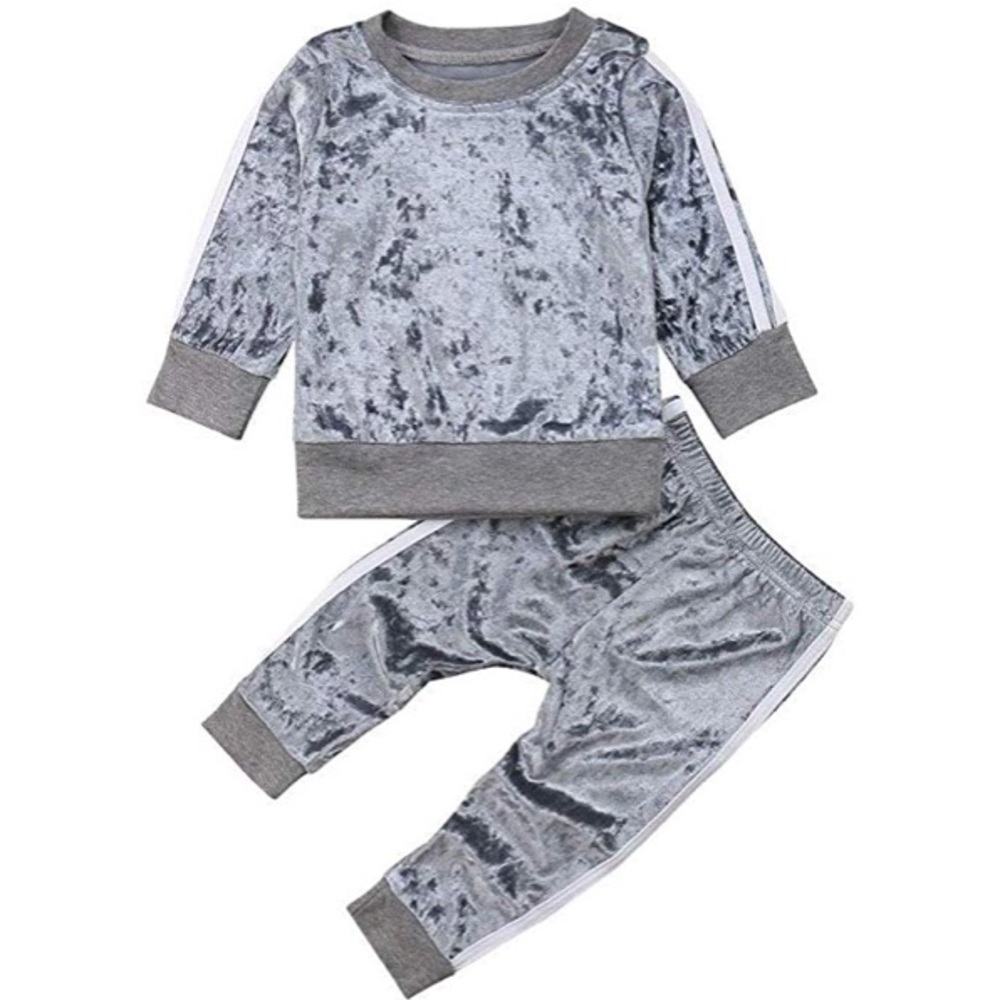 Gray Velvet Pant Set for Toddler